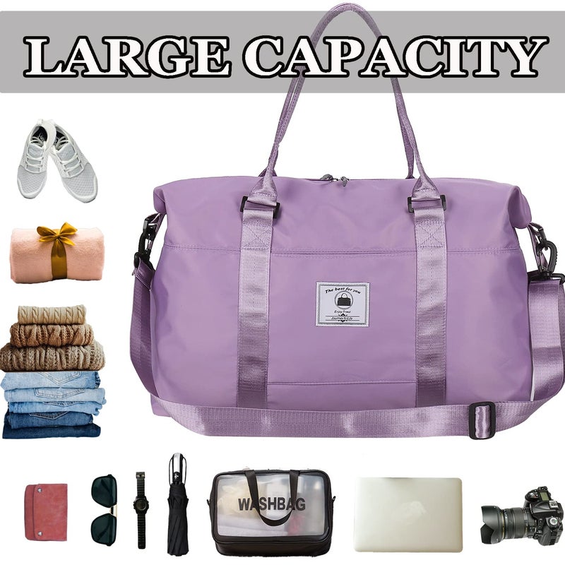 Woogwin Travel Duffle Bag, Waterproof Sport Tote Gym Bag for Women Men, Overnight Weekender Carry On Bag with Wet Pocket(New Purple) - Image 3