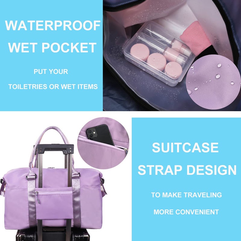 Woogwin Travel Duffle Bag, Waterproof Sport Tote Gym Bag for Women Men, Overnight Weekender Carry On Bag with Wet Pocket(New Purple) - Image 5