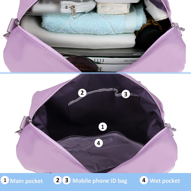 Woogwin Travel Duffle Bag, Waterproof Sport Tote Gym Bag for Women Men, Overnight Weekender Carry On Bag with Wet Pocket(New Purple) - Image 4
