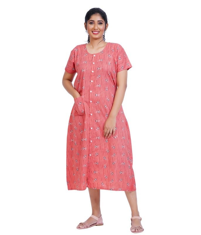 MENMAII Women's[L-4XL] Full Open/Front Buttoned [a Kind of Adaptive Clothing] Multipurpose Nighty for Maternity/Pregnancy/Elderly/Patient/Feeding/Hospital Purpose Nighty(Clay_3XL/ Calf Length - Image 1