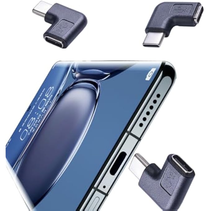 rayihni TYPE-C RIGHT ANGLE ADAPTER,TYPE-C MALE TO TYPE-C FEMALE ADAPTER， 2-PACK，90 DEGREE TYPE C ADAPTER,RIGHT & LEFT ANGLED 90 DEGREE TYPE-C EXTENSION ADAPTER FOR LAPTOP & TABLET & MOBILE PHONE - Image 2