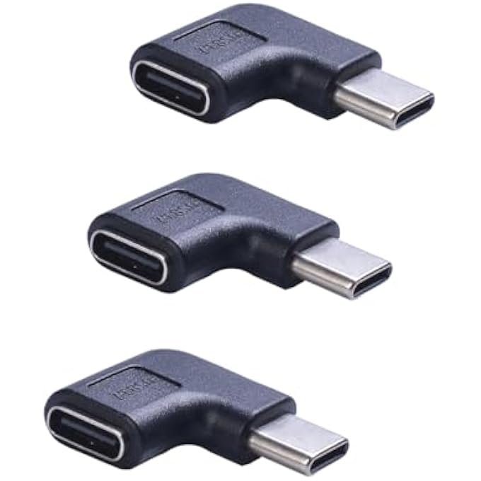 rayihni TYPE-C RIGHT ANGLE ADAPTER,TYPE-C MALE TO TYPE-C FEMALE ADAPTER， 2-PACK，90 DEGREE TYPE C ADAPTER,RIGHT & LEFT ANGLED 90 DEGREE TYPE-C EXTENSION ADAPTER FOR LAPTOP & TABLET & MOBILE PHONE - Image 1