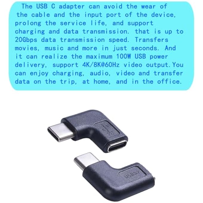 rayihni TYPE-C RIGHT ANGLE ADAPTER,TYPE-C MALE TO TYPE-C FEMALE ADAPTER， 2-PACK，90 DEGREE TYPE C ADAPTER,RIGHT & LEFT ANGLED 90 DEGREE TYPE-C EXTENSION ADAPTER FOR LAPTOP & TABLET & MOBILE PHONE - Image 3