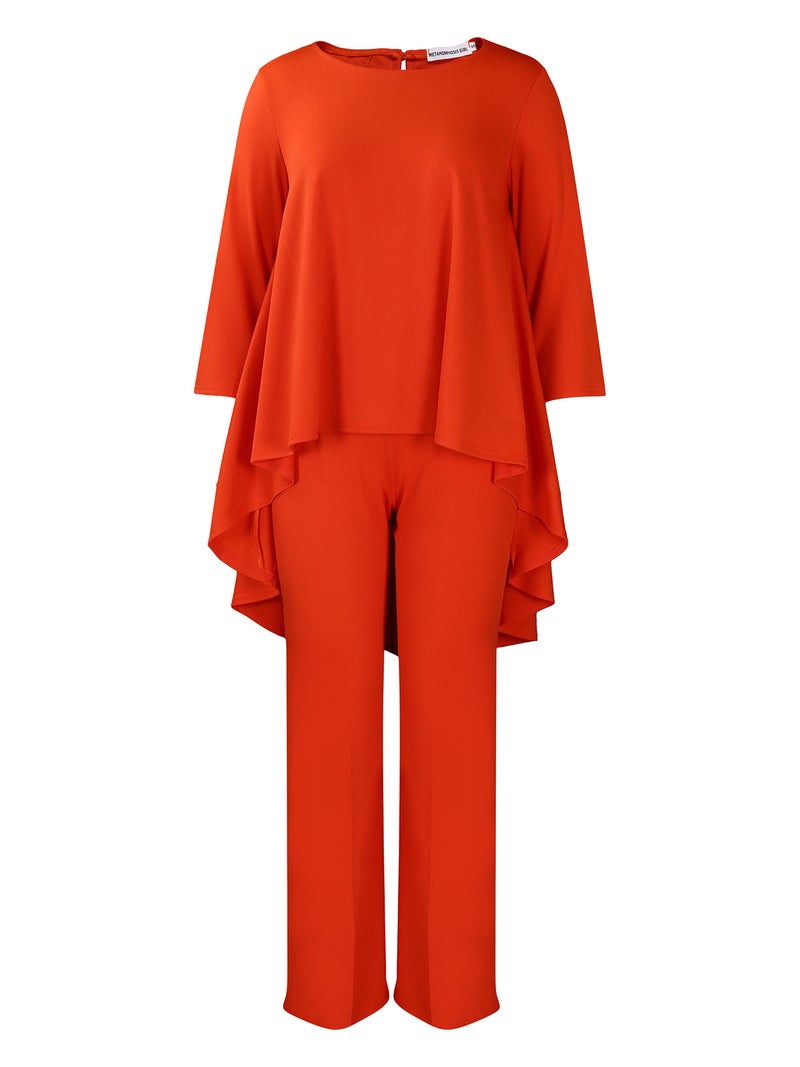 African Women'S Plus-Size -Selling Elegant Fashion Solid Color Loose Irregular Top And Wide-Leg Pants Two-Piece Set - Image 1