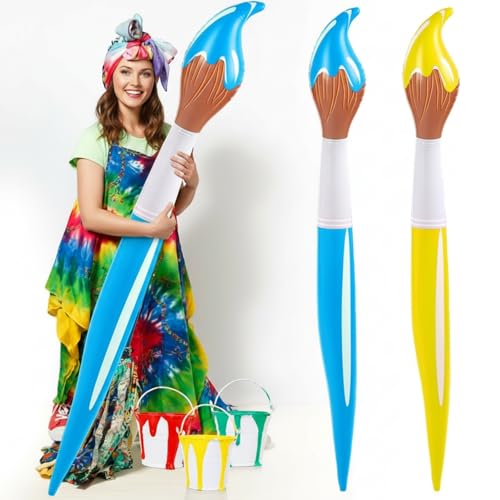 VercanMonth 2 Pcs 433 Inch Inflatable Paintbrush Balloons Art Painting Party Decorations Large Blow up Paint Splatter Party Easter Decor Prop Kit for Birthday DecorBlue Yellow - Image 1