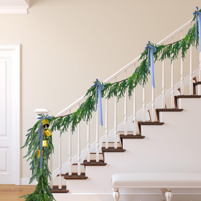 Jutom 12 Feet Christmas Norfolk Pine Garland Realistic Artificial Faux Greenery Cedar Garland for Mantle Holiday Indoor Outdoor Fireplace Winter Christmas Decorations 1 Pcs