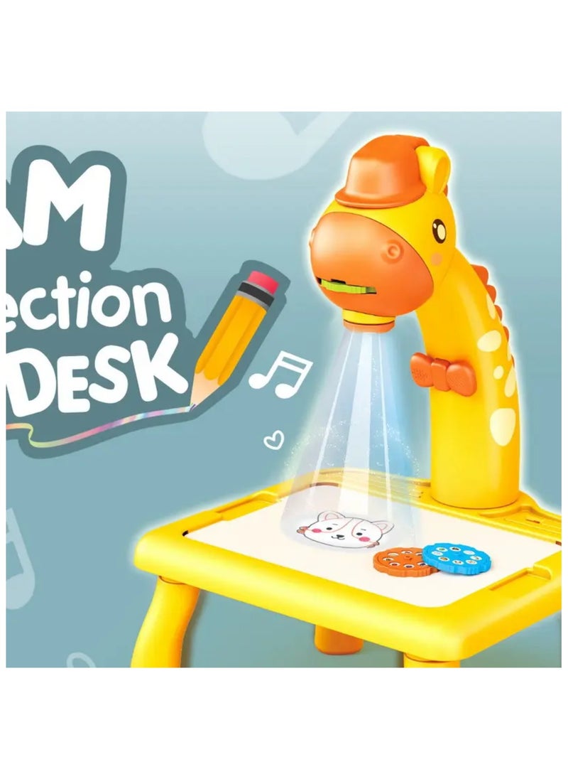 Children Led Projector Art Drawing Table Toys Kids Painting Board Desk Arts Crafts Educational Learning Paint Tools Toy for Girl(Yellow)  - Image 1
