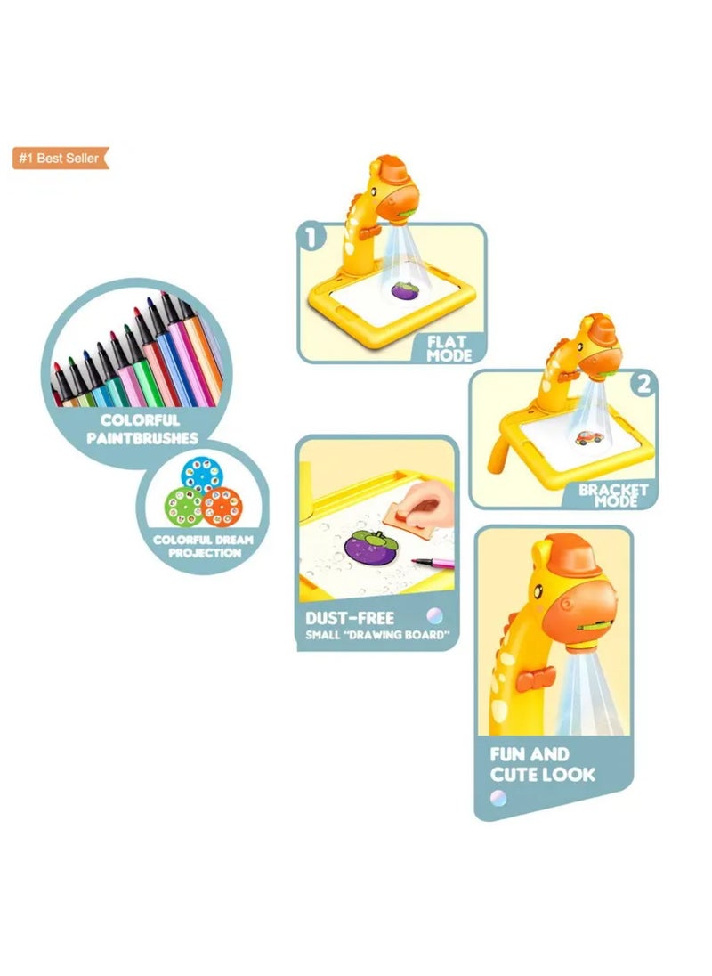 Children Led Projector Art Drawing Table Toys Kids Painting Board Desk Arts Crafts Educational Learning Paint Tools Toy for Girl(Yellow)  - Image 4