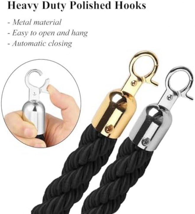 Elegant Velvet Rope Barriers for Crowd Control, Perfect for Events, Hotels, and Banks,Braided-Gold Hook-1.5m - Image 3