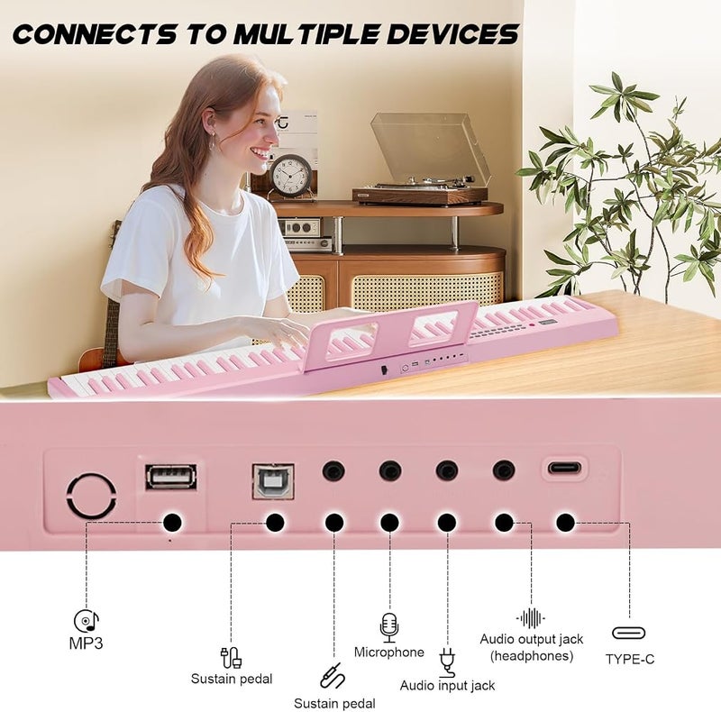 Nukied 88 Key Piano Keyboard Folding Portable Keyboard Piano with Lighted Up Keys,Professional Pedal, Bluetooth, Headphone, MIDI,200 Sounds,80 Demo Songs,Lesson Mode for Beginners Pink - Image 5