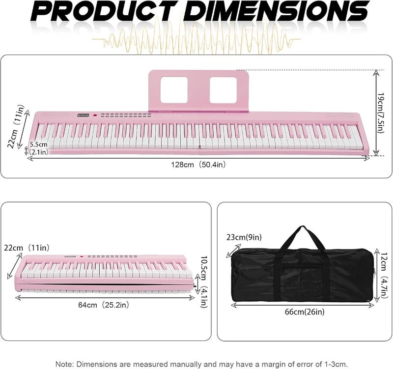 Nukied 88 Key Piano Keyboard Folding Portable Keyboard Piano with Lighted Up Keys,Professional Pedal, Bluetooth, Headphone, MIDI,200 Sounds,80 Demo Songs,Lesson Mode for Beginners Pink - Image 3