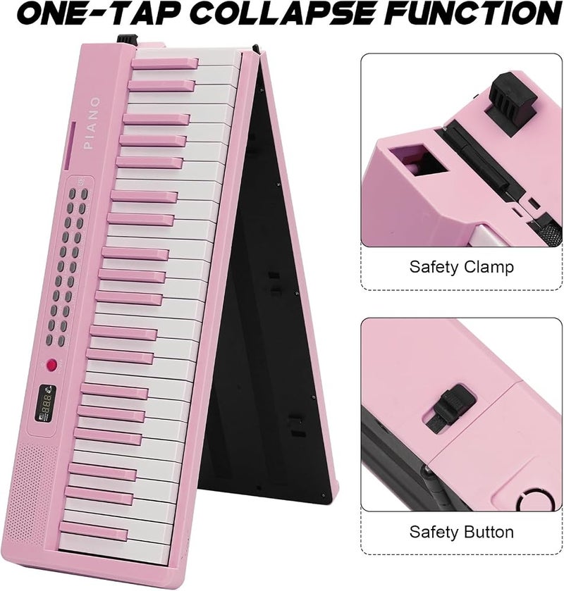 Nukied 88 Key Piano Keyboard Folding Portable Keyboard Piano with Lighted Up Keys,Professional Pedal, Bluetooth, Headphone, MIDI,200 Sounds,80 Demo Songs,Lesson Mode for Beginners Pink - Image 4