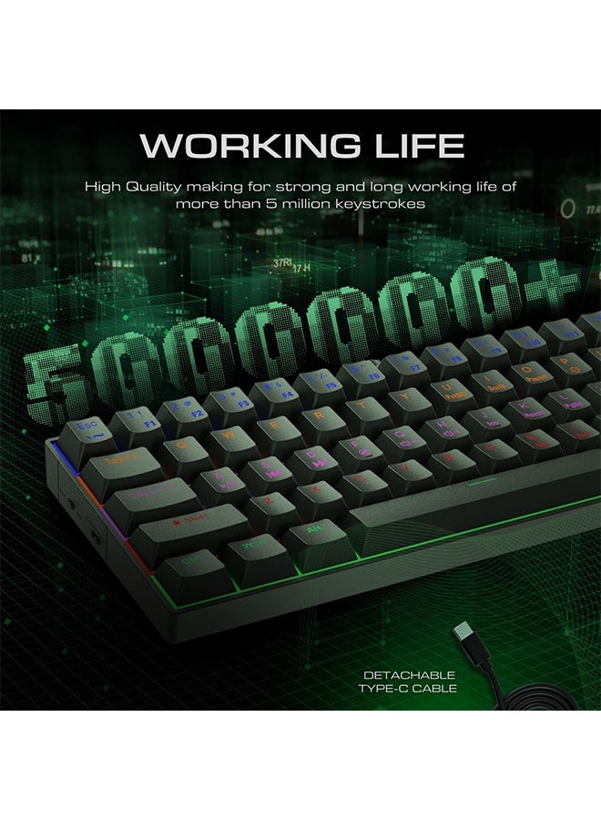 أوشن لوحة مفاتيح الألعاب الميكانيكية, لوحة مفاتيح الألعاب السلكية ذات الضوء الخلفي RGB LED مع مفاتيح مكافحة الغبار لـ Windows PC USB-C,رقيقة جدا وخفيفة الوزن، صغيرة الحجم وتوقعات موجزة,جودة عالية وأداء موثوق به - Image 4