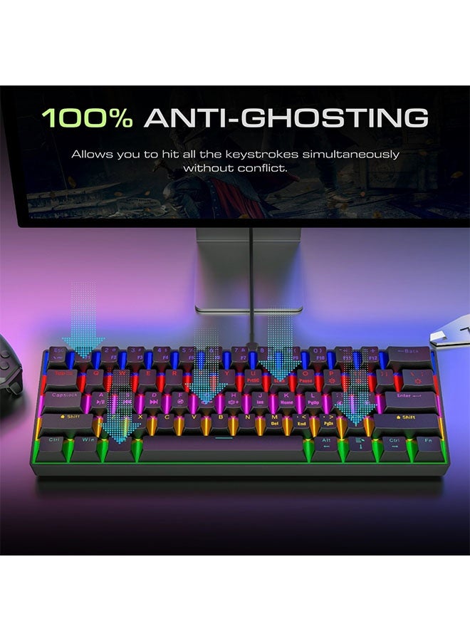 أوشن لوحة مفاتيح الألعاب الميكانيكية, لوحة مفاتيح الألعاب السلكية ذات الضوء الخلفي RGB LED مع مفاتيح مكافحة الغبار لـ Windows PC USB-C,رقيقة جدا وخفيفة الوزن، صغيرة الحجم وتوقعات موجزة,جودة عالية وأداء موثوق به - Image 5