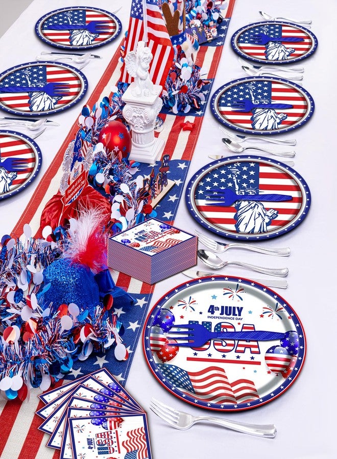 LDFDRT 96 Pcs Patriotic 4th Of July Decorations Party Paper Plates and Napkins Forks Red White And Blue Independence Day Party Supplies For 24 Guests - Image 5