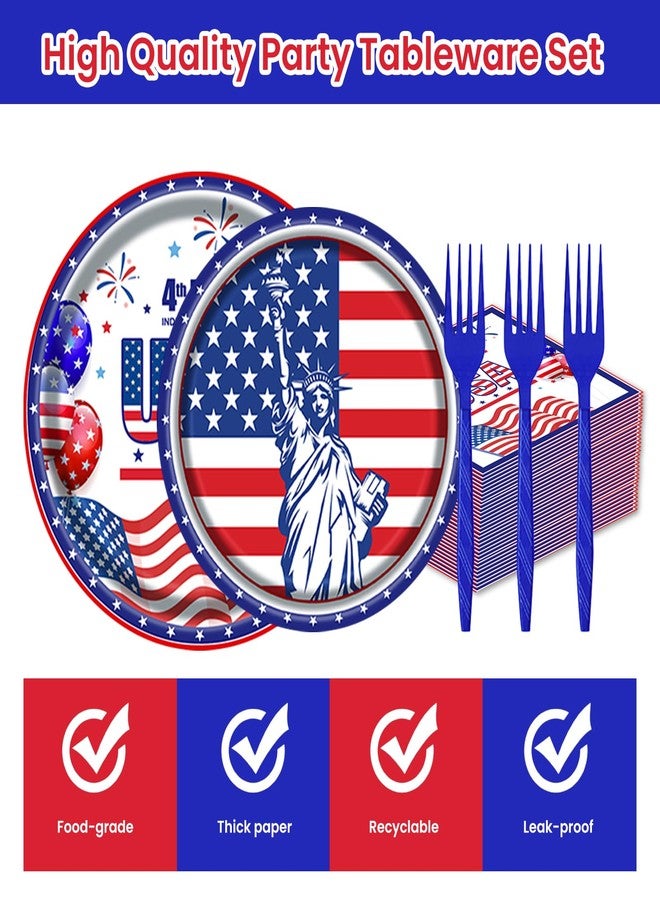 LDFDRT 96 Pcs Patriotic 4th Of July Decorations Party Paper Plates and Napkins Forks Red White And Blue Independence Day Party Supplies For 24 Guests - Image 2