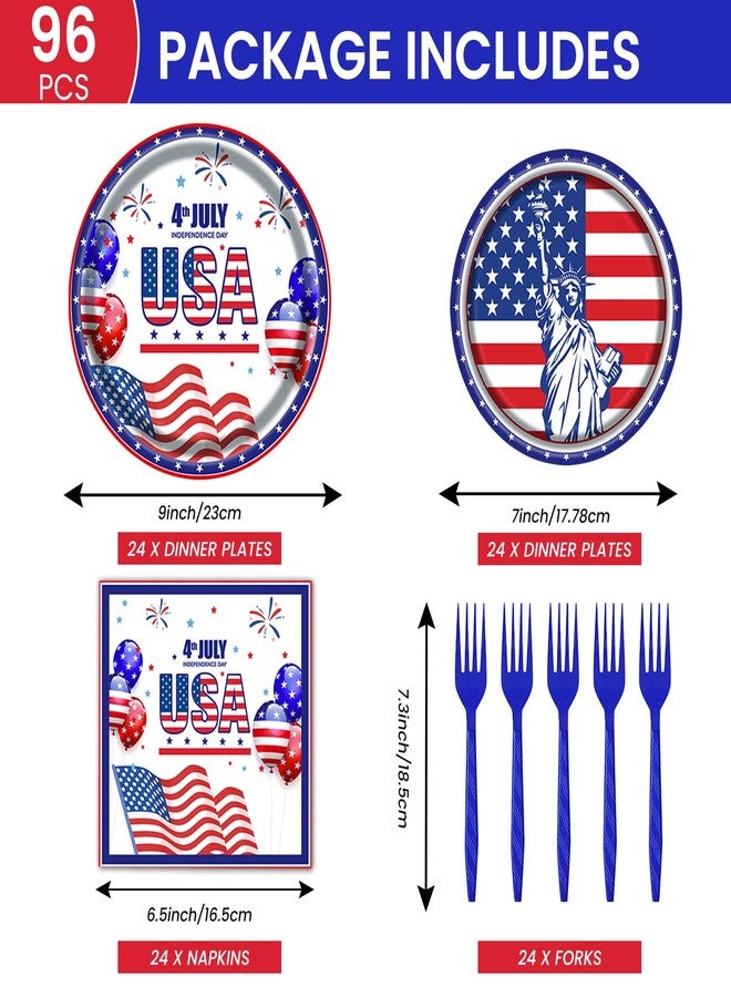 LDFDRT 96 Pcs Patriotic 4th Of July Decorations Party Paper Plates and Napkins Forks Red White And Blue Independence Day Party Supplies For 24 Guests - Image 3