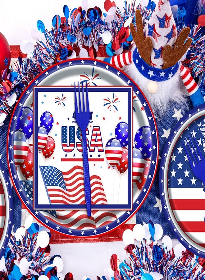 LDFDRT 96 Pcs Patriotic 4th Of July Decorations Party Paper Plates and Napkins Forks Red White And Blue Independence Day Party Supplies For 24 Guests - Image 4