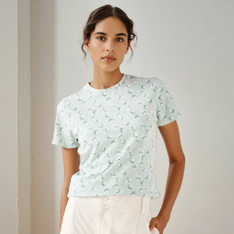 Splash FAV Floral Print Crew Neck T-shirt with Short Sleeves