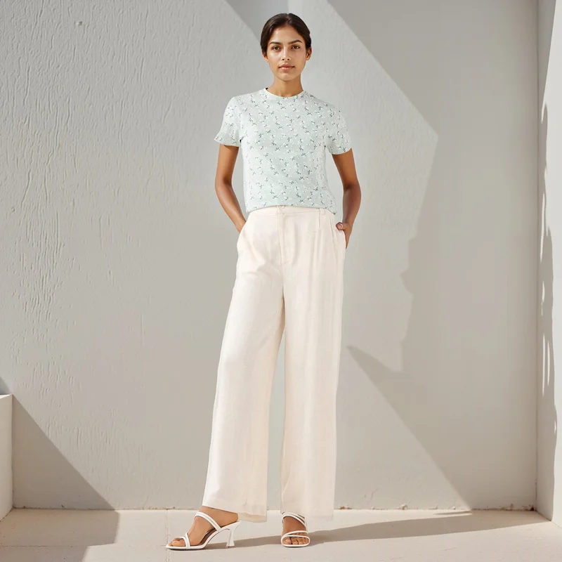 Splash FAV Floral Print Crew Neck T-shirt with Short Sleeves