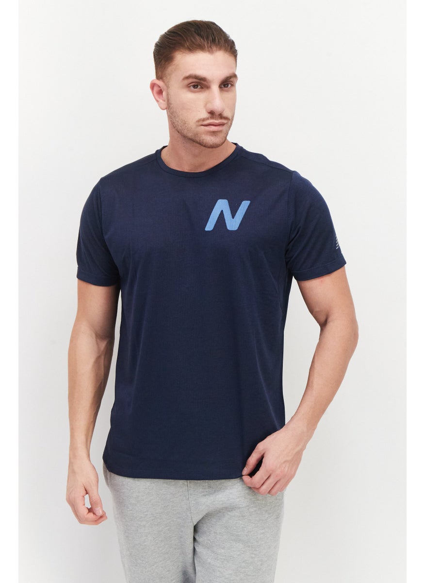 New Balance Men Sportswear Fit Short Sleeve Brand Logo Training T-Shirt, Navy Blue  - Image 1