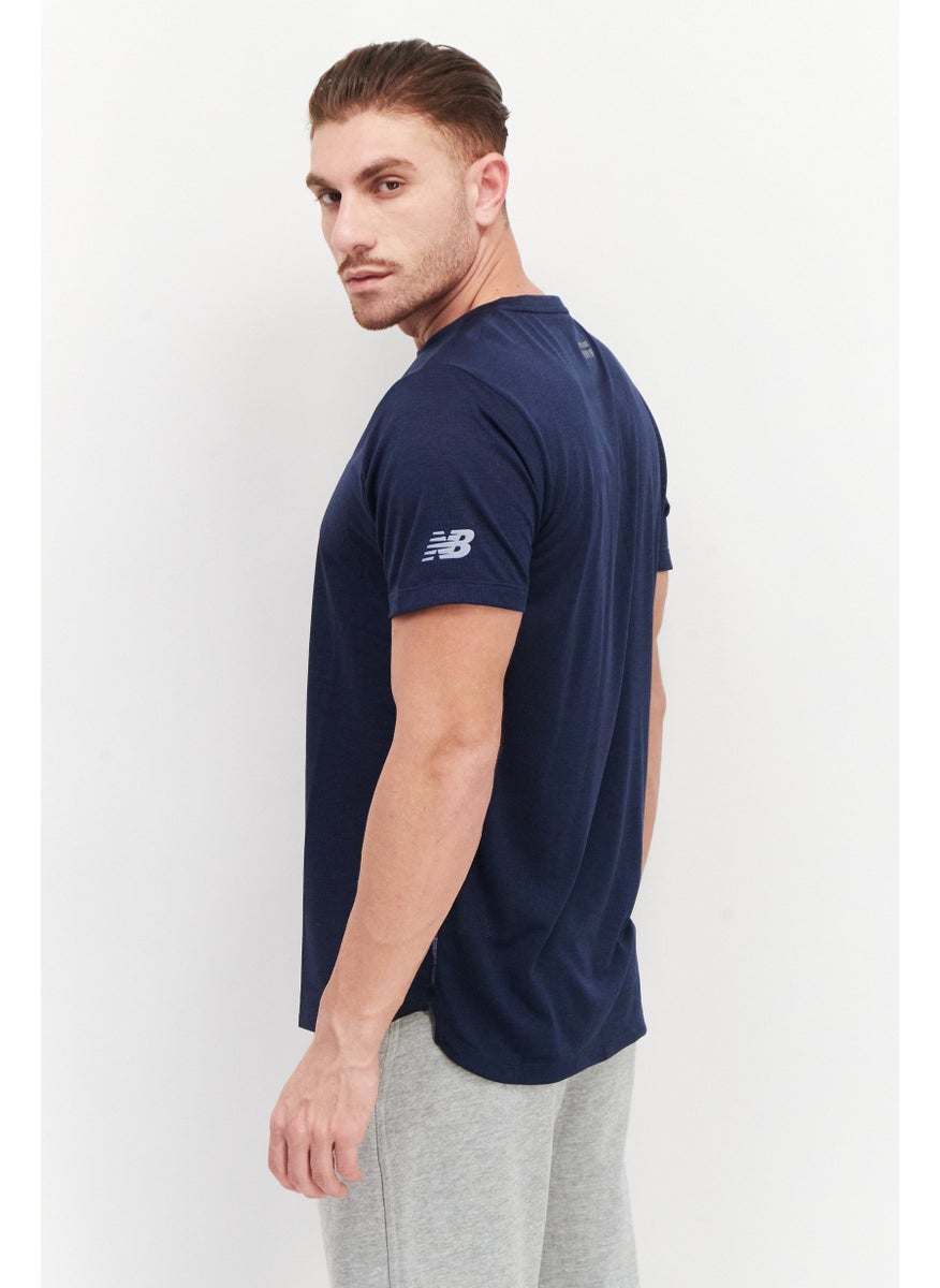 New Balance Men Sportswear Fit Short Sleeve Brand Logo Training T-Shirt, Navy Blue  - Image 2