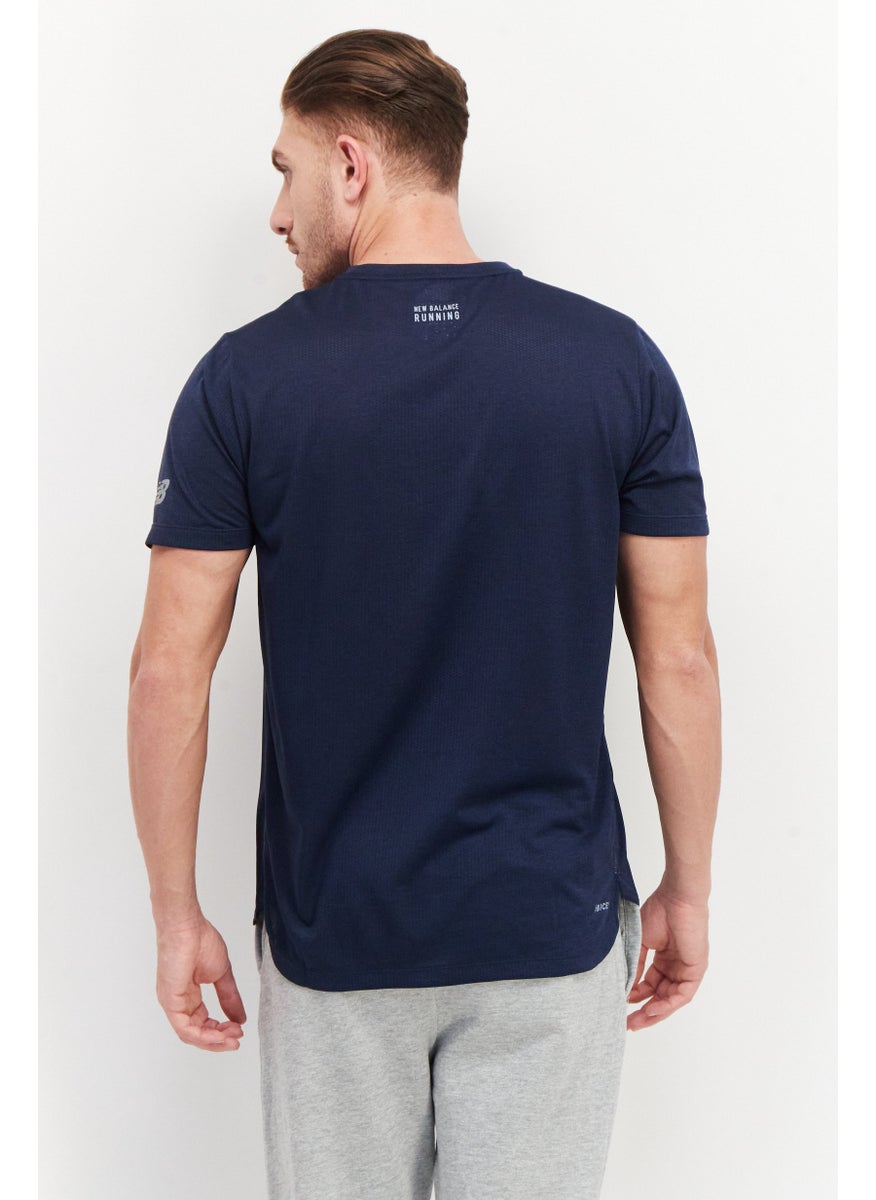 New Balance Men Sportswear Fit Short Sleeve Brand Logo Training T-Shirt, Navy Blue  - Image 4