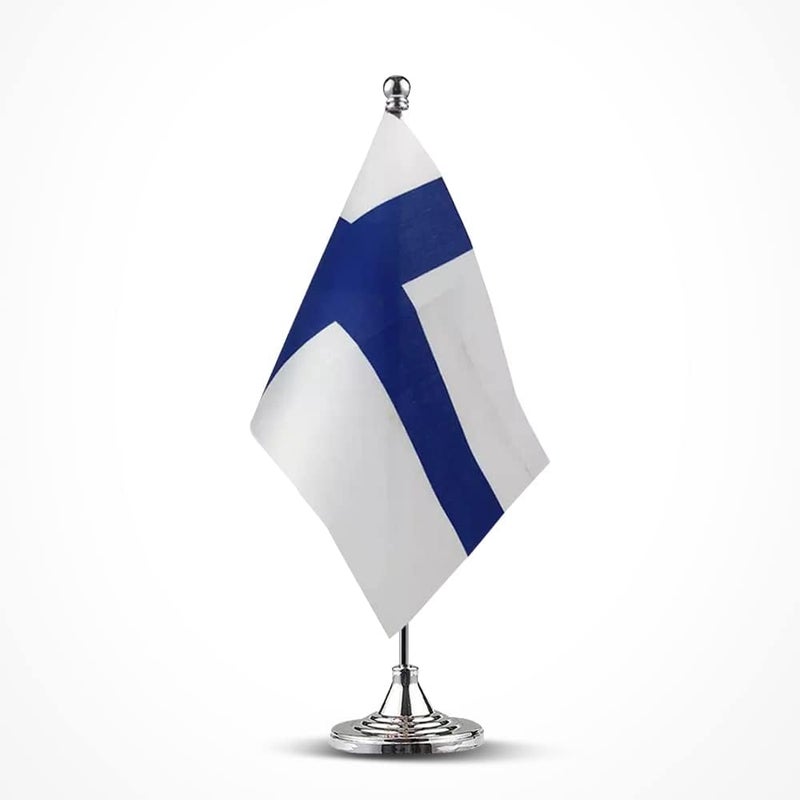 mflagperft Finland Flag Finnish Flags, Small Mini Finnish Desk Flag, Used for Table Office Classroom Home Patriotic Events Decorations - Image 1