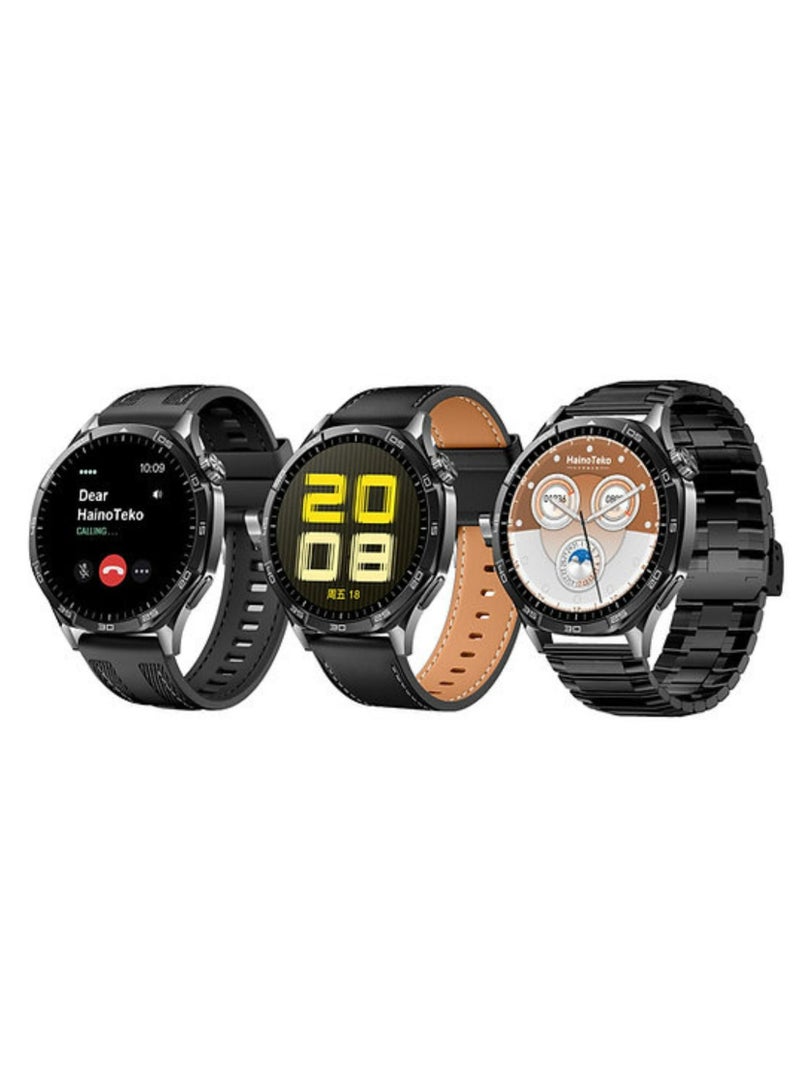 هينو تيكو ساعة ذكية RW-64 GT5 Max بشاشة AMOLED كبيرة، ومساعد صوتي، و3 أحزمة - ساعة ذكية أنيقة وعملية للرجال - لون أسود - Image 1