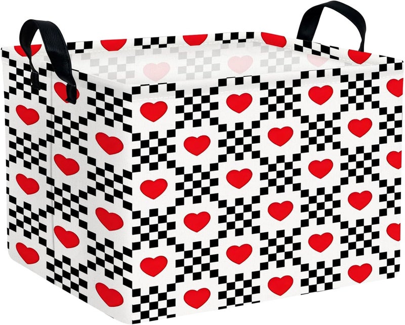 SETAMA Valentine's Day Basket for Gifts Empty Cute Heart Large Gift Basket Decorative Storage Bin for Kid and Baby Room Décor (Black and White Checkered Heart) - Image 1