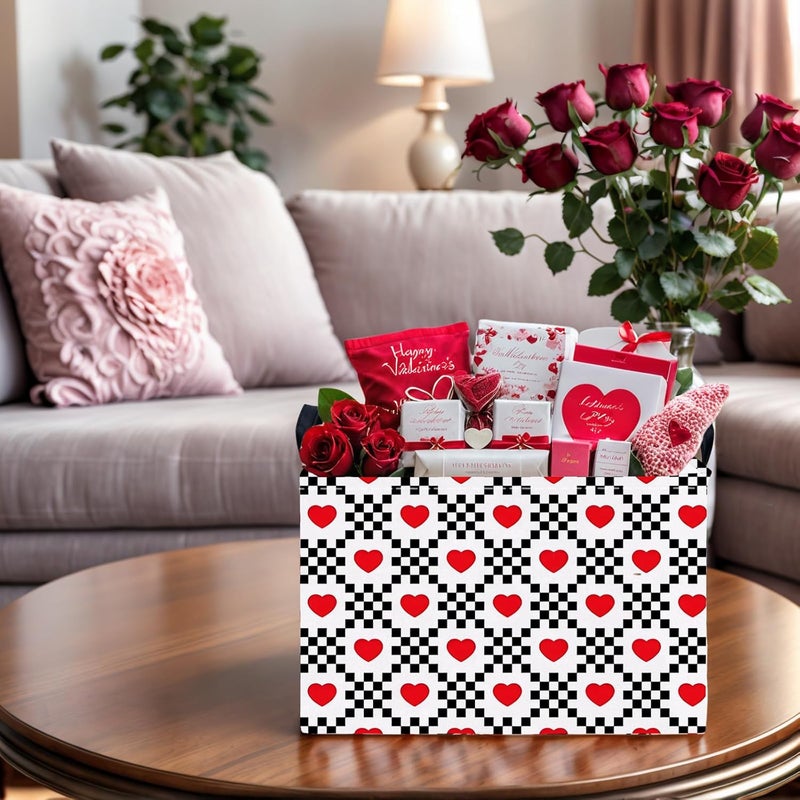 SETAMA Valentine's Day Basket for Gifts Empty Cute Heart Large Gift Basket Decorative Storage Bin for Kid and Baby Room Décor (Black and White Checkered Heart) - Image 5