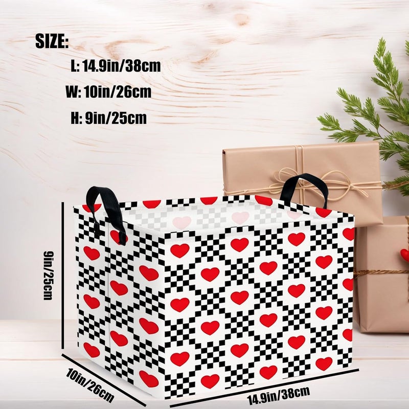 SETAMA Valentine's Day Basket for Gifts Empty Cute Heart Large Gift Basket Decorative Storage Bin for Kid and Baby Room Décor (Black and White Checkered Heart) - Image 3
