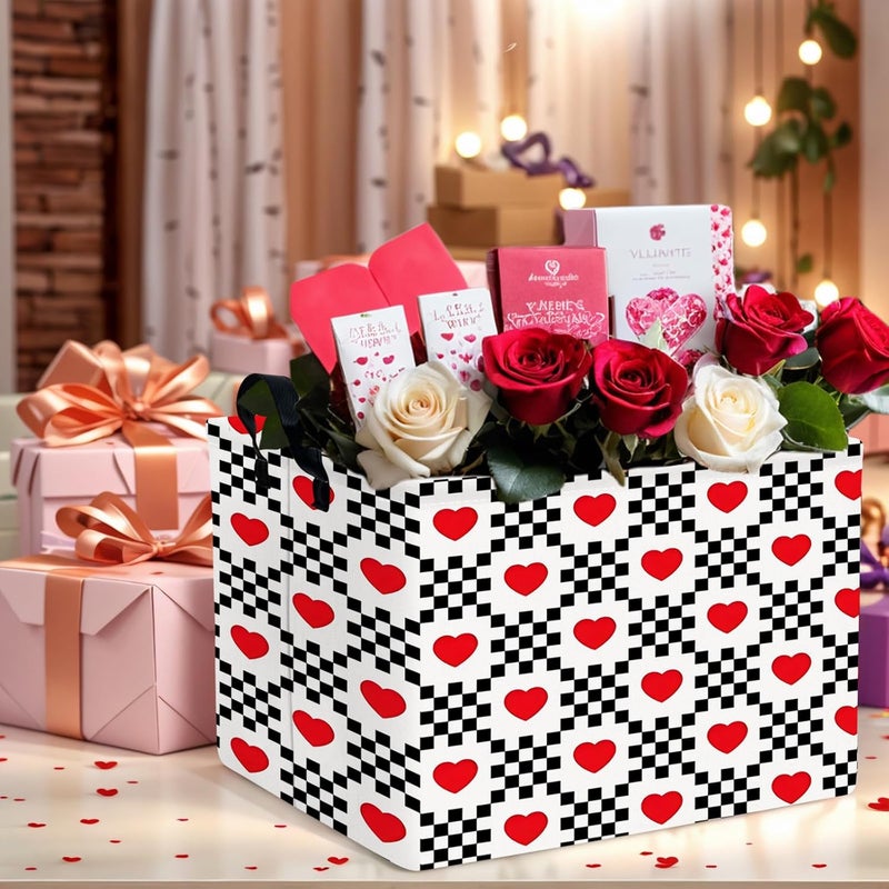 SETAMA Valentine's Day Basket for Gifts Empty Cute Heart Large Gift Basket Decorative Storage Bin for Kid and Baby Room Décor (Black and White Checkered Heart) - Image 4