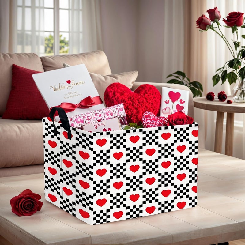 SETAMA Valentine's Day Basket for Gifts Empty Cute Heart Large Gift Basket Decorative Storage Bin for Kid and Baby Room Décor (Black and White Checkered Heart) - Image 2