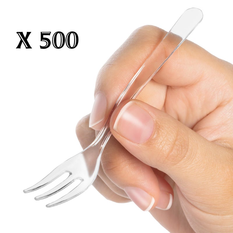 LSR LORESO Tasting Mini Forks 500CT - LORESO Clear Mini Plastic Forks For Fruit  Dessert and Frozen cakes  BPA Free  Reusable 3.8 Inches - Pack of 500 - Image 2