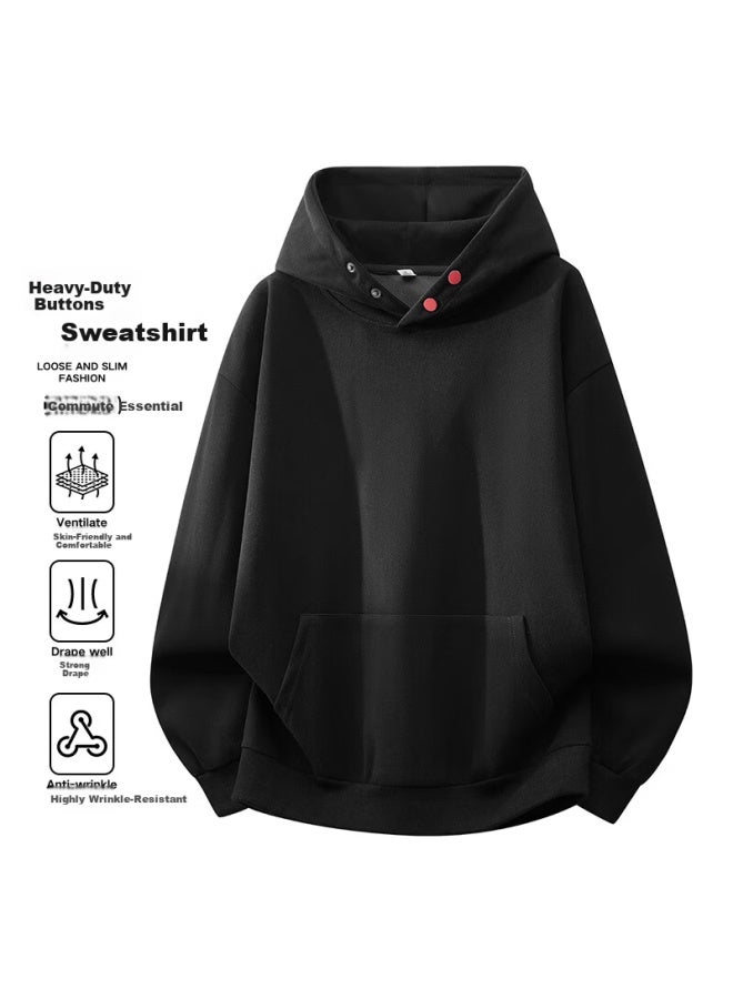 Dingfengbaoluo American Heavyweight Hoodie Men Spring Loose Button Design Casual Jacket Xqz20 Obsidian Black 2XL