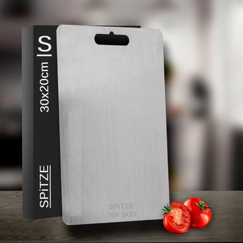 SPITZE 304 Large Stainless Steel Countertop Chopping Board (42x30cm)| Large SS Chopping Board for Home Kitchen for Cutting Kneading and Dough Making with FREE 30x20 cm Chopping Board - Image 4