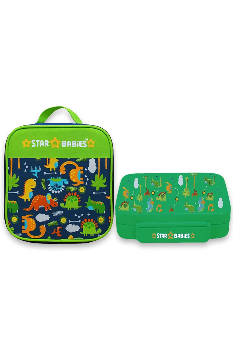 STAR BABiES Star Babies - Star Babies Green Jungle Bento Lunch Box with 4 Compartments, BPA Free, Leak-Proof with insulated Lunch Bag