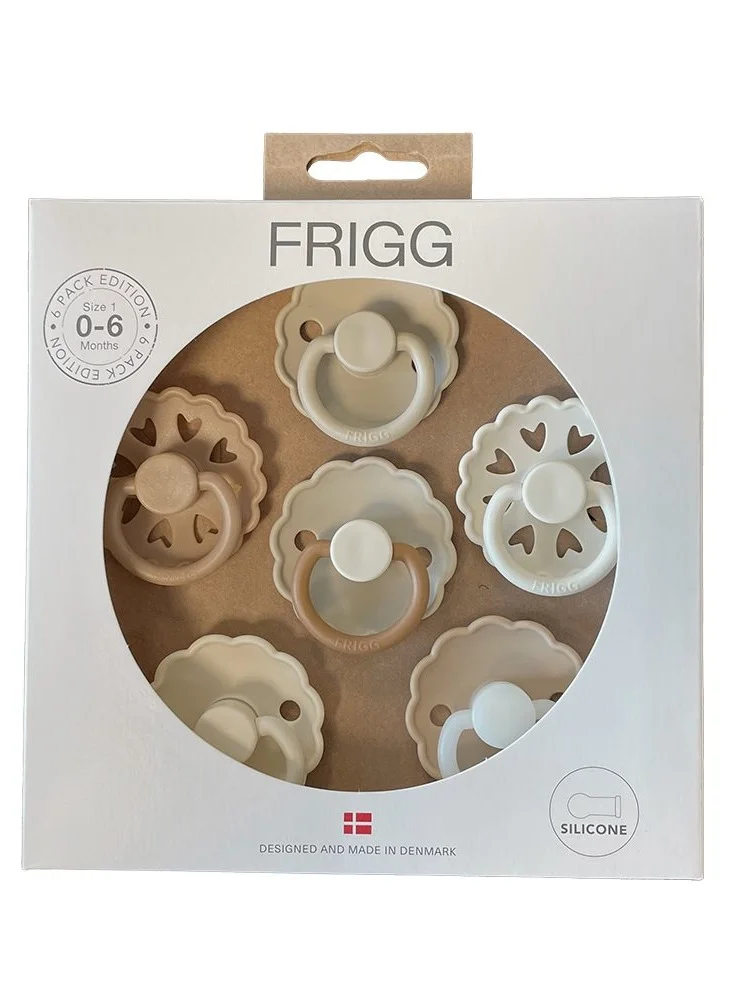FRIGG Round Silicone Baby Pacifier 0-6M 6-Pack Cinnamon Charm - Size 1