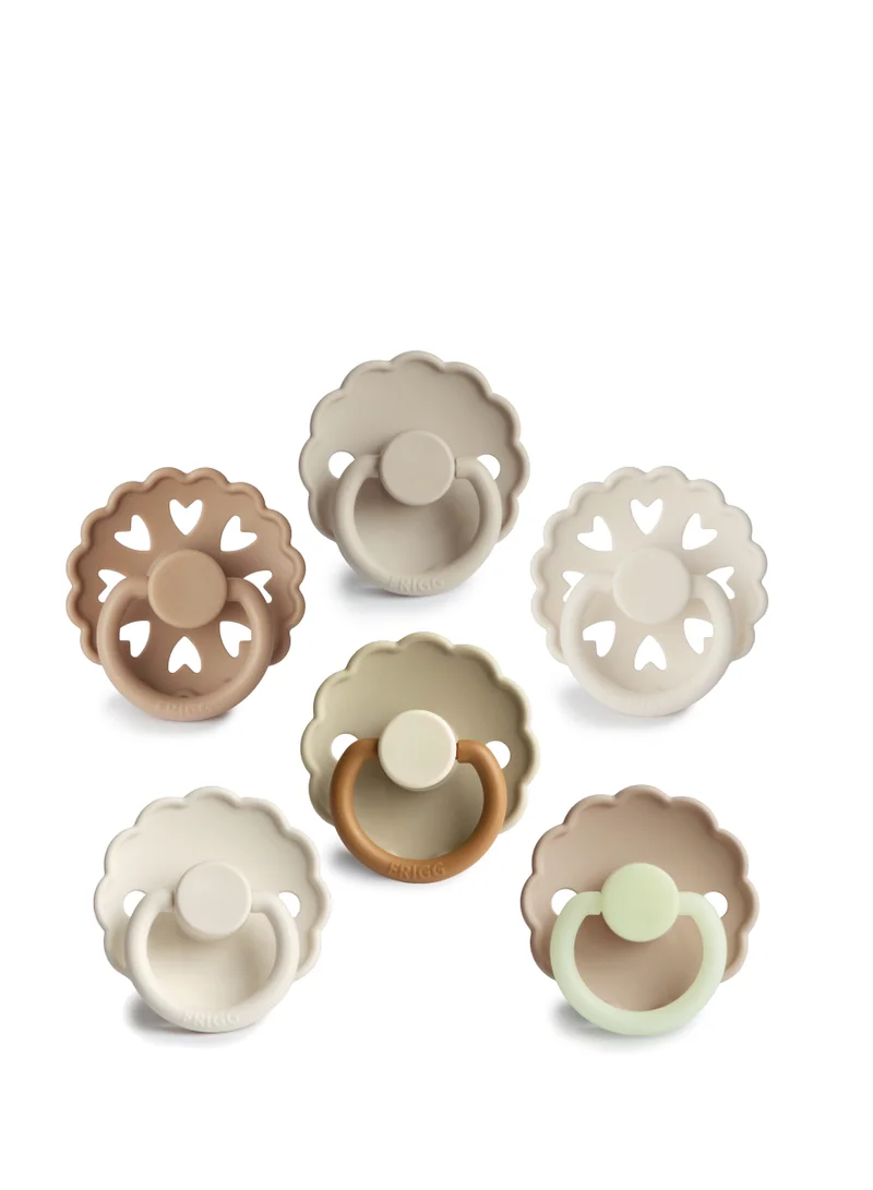 FRIGG Round Silicone Baby Pacifier 0-6M 6-Pack Cinnamon Charm - Size 1