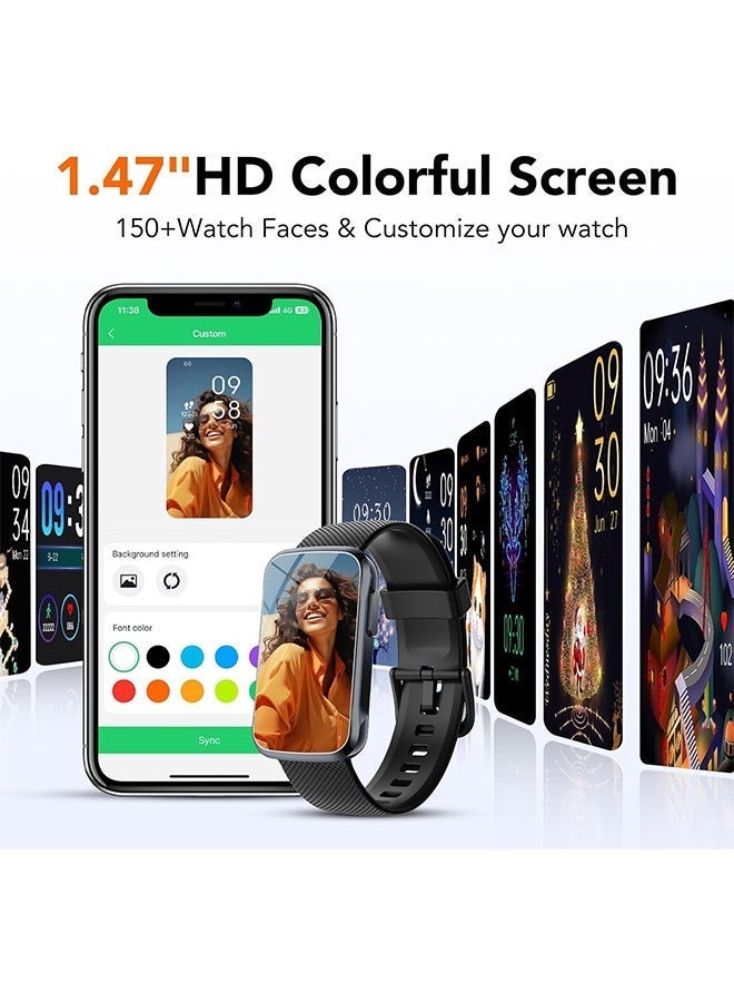 أوكيتل V1 ساعة ذكية بمقاس شاشة 1.47 بوصة مقاومة ومتوافقة مع للماء نظام اندرويد و IOS اسود - Image 4