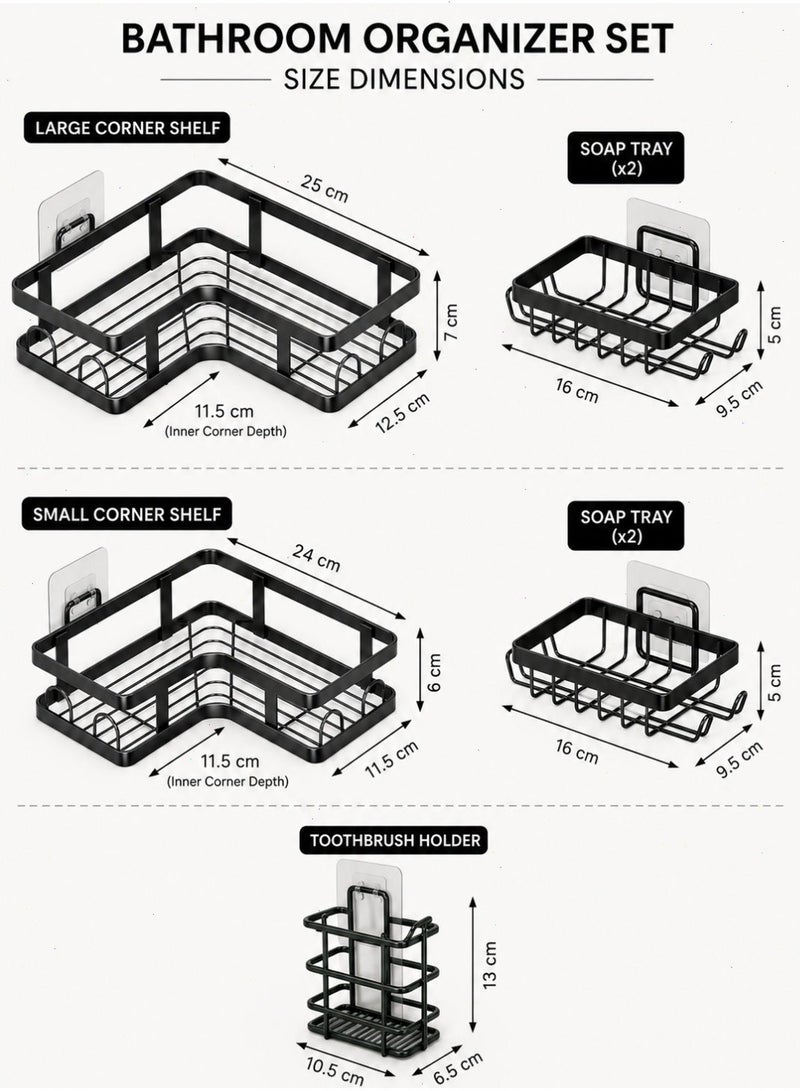 Shower Caddy Bathroom Shelf 5-Pack, Rustproof Stainless Steel Wall-Mounted Bathroom Organizer with 16 Hooks, No Drill Storage Rack for Bathroom & Kitchen Toiletries - Image 4