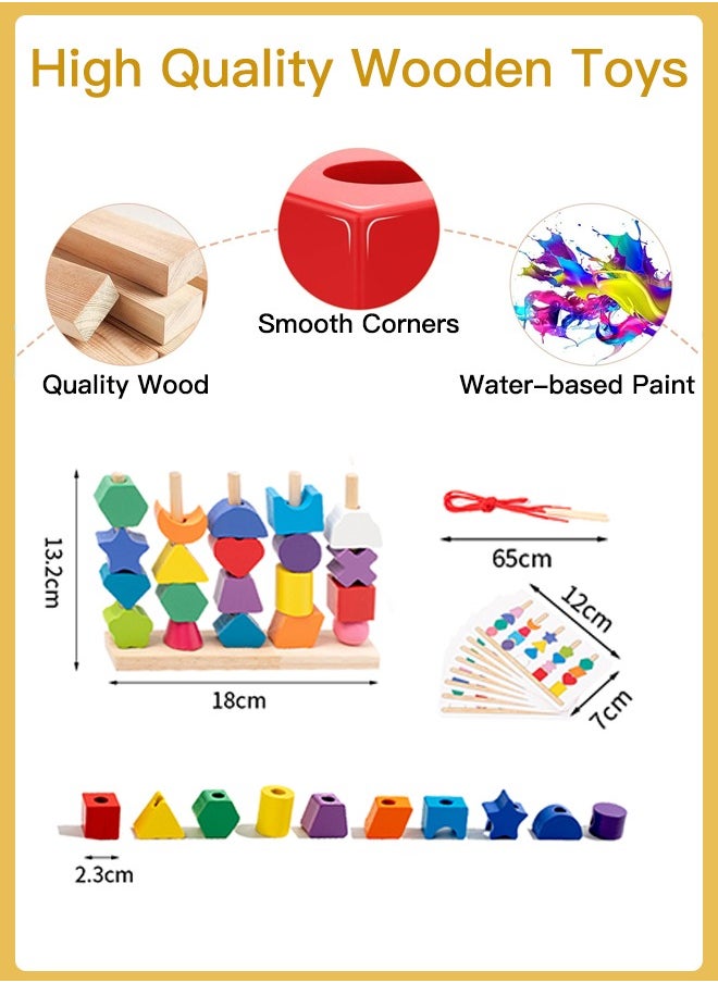 Wooden Geometric Beads Sequencing Toy Set with Lacing Beads and Matching Shape,Montessori Toys for 2 3 4 5 Year Old Boys Girls, Preschool Learning Toys Gifts for Kids  - Image 4