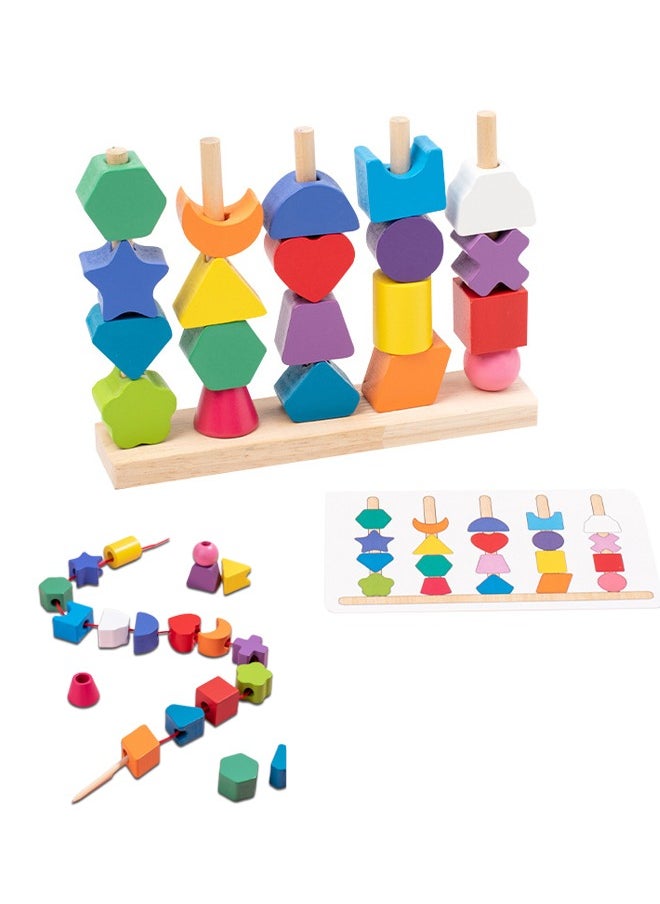 Wooden Geometric Beads Sequencing Toy Set with Lacing Beads and Matching Shape,Montessori Toys for 2 3 4 5 Year Old Boys Girls, Preschool Learning Toys Gifts for Kids  - Image 1