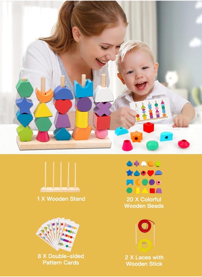 Wooden Geometric Beads Sequencing Toy Set with Lacing Beads and Matching Shape,Montessori Toys for 2 3 4 5 Year Old Boys Girls, Preschool Learning Toys Gifts for Kids  - Image 2