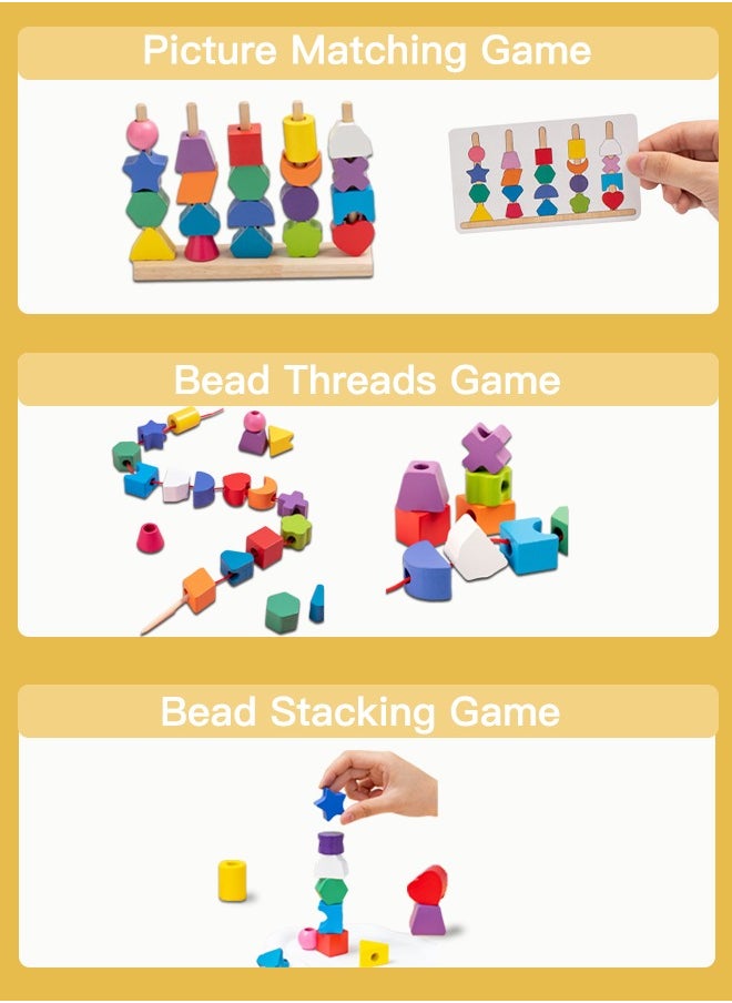 Wooden Geometric Beads Sequencing Toy Set with Lacing Beads and Matching Shape,Montessori Toys for 2 3 4 5 Year Old Boys Girls, Preschool Learning Toys Gifts for Kids  - Image 3