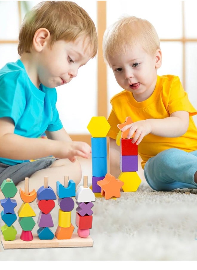 Wooden Geometric Beads Sequencing Toy Set with Lacing Beads and Matching Shape,Montessori Toys for 2 3 4 5 Year Old Boys Girls, Preschool Learning Toys Gifts for Kids  - Image 5