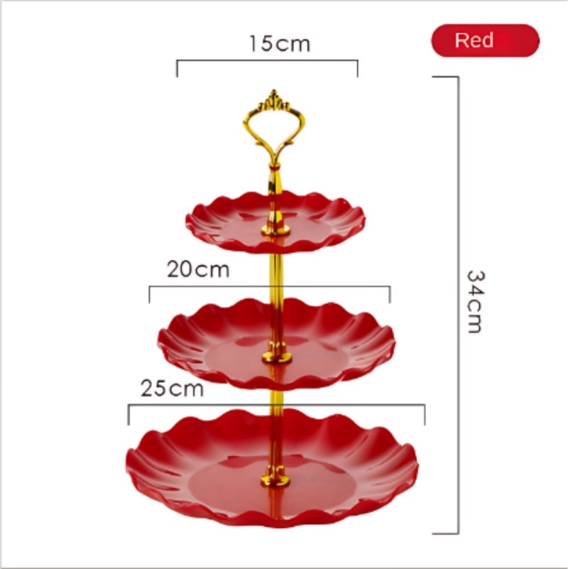 Fruit Dish 25*25*5cm Red Dishwasher Safe Plastic Dish - Durable ABS Plastic Lightweight 240g 3D Effect Design for Home Kitchen Fruit Display - Image 2