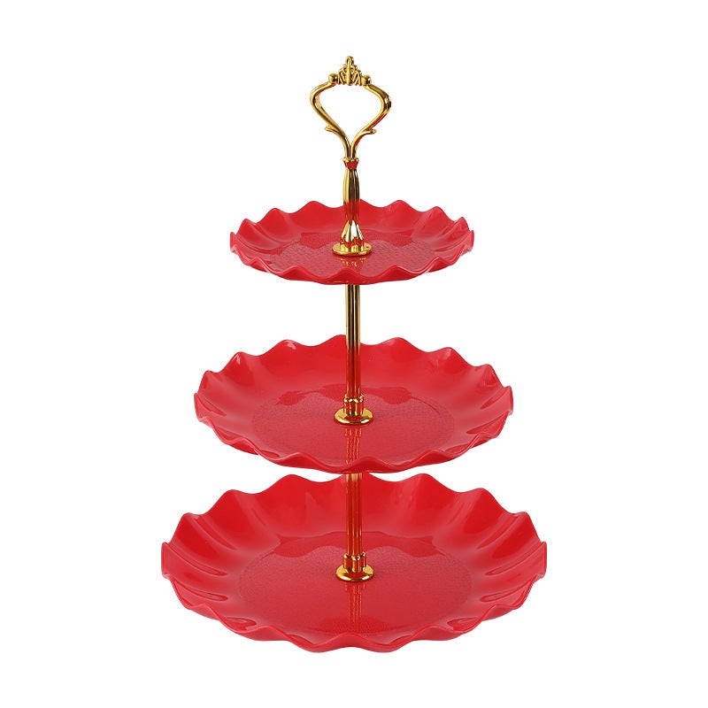 Fruit Dish 25*25*5cm Red Dishwasher Safe Plastic Dish - Durable ABS Plastic Lightweight 240g 3D Effect Design for Home Kitchen Fruit Display - Image 1