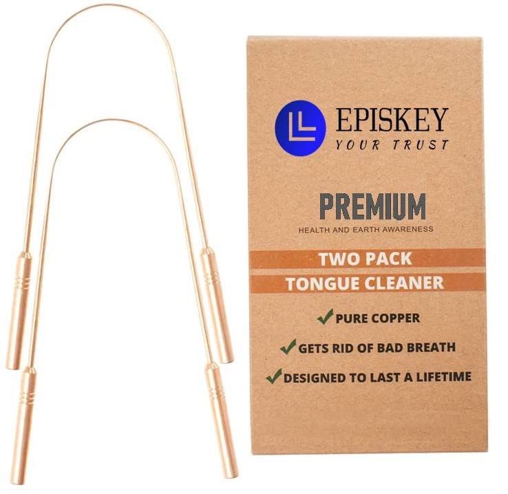 Episkey مكشطة لسان نحاسية من EPISKEY | مكشطة لسان جراحية مثالية | أفضل علاج لرائحة الفم الكريهة | تحافظ على نظافة الفم | حواف سميكة وآمنة ومسطحة | قبضة مريحة (عبوة من 2) - Image 1